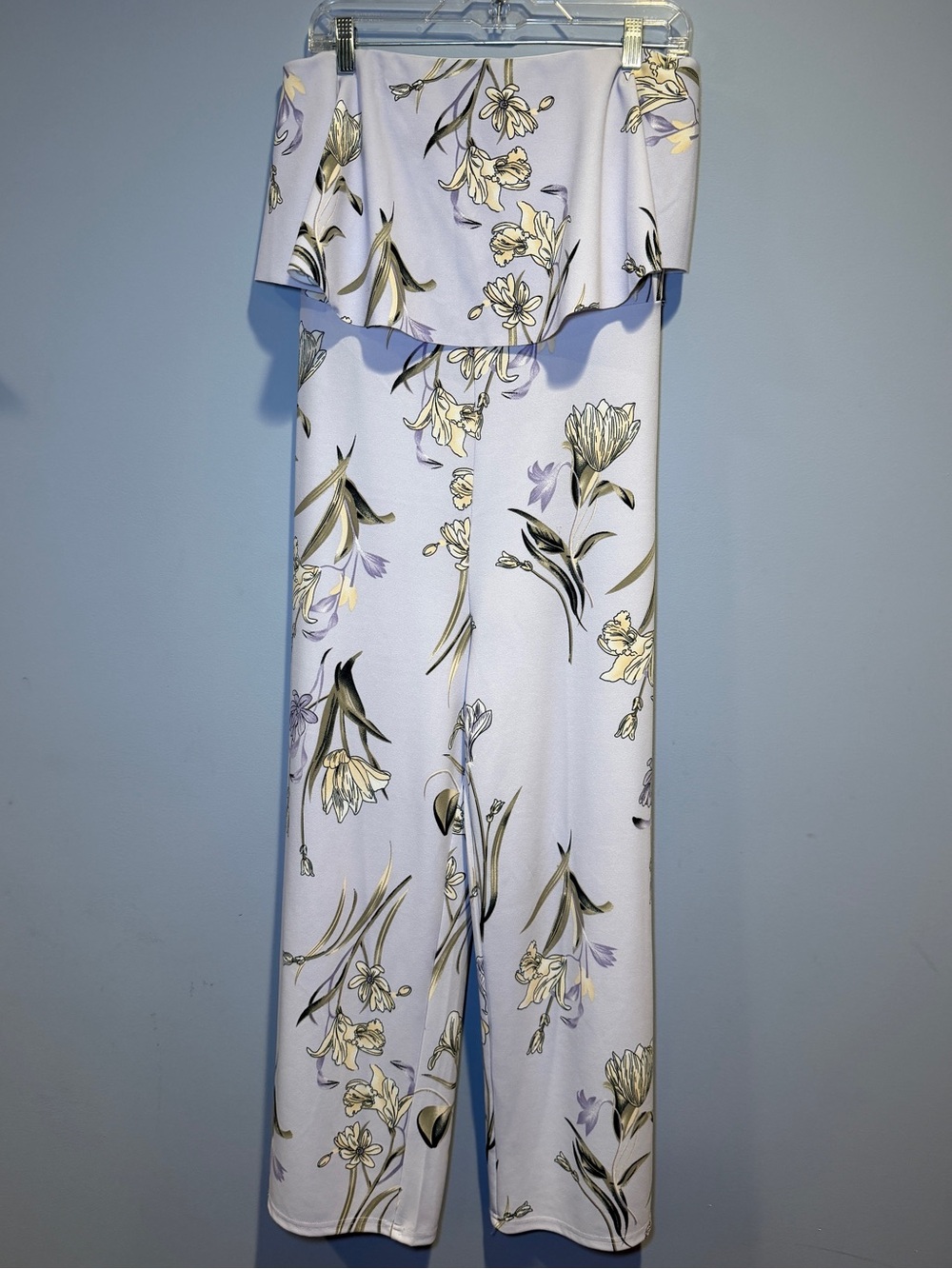 Streetwear Society Lavender Floral Strapless Wide-Leg Jumpsuit